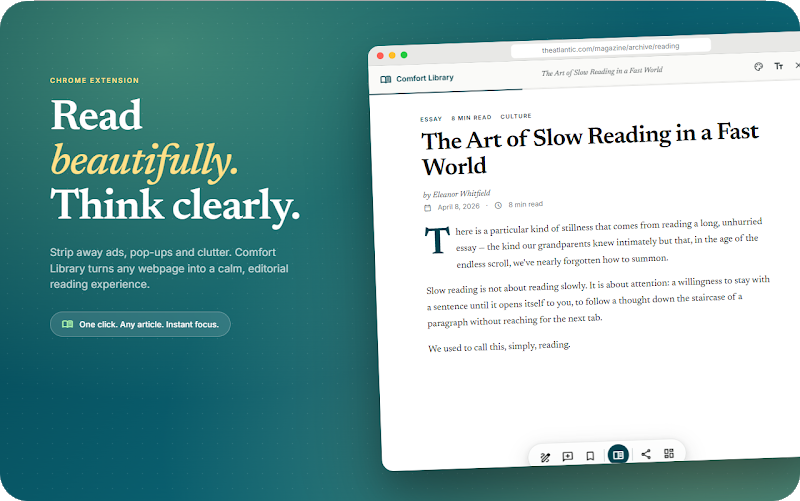 Comfort Library reading mode, turning a magazine article into a clean editorial page
